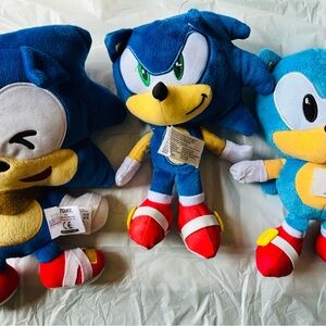 3 Sonic the Hedgehog Plush Toys - Blue with Red Shoes